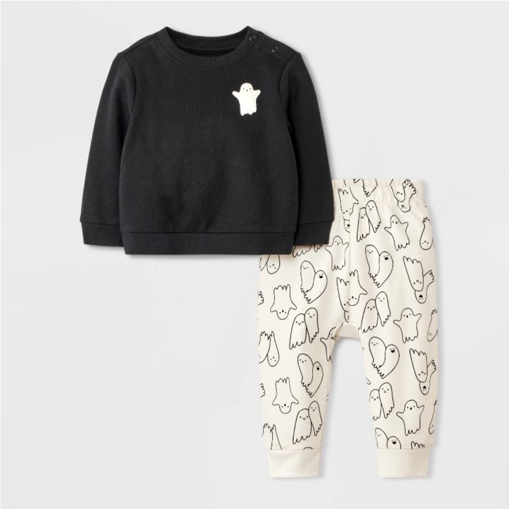 Cat & Jack Halloween Ghost Outfit Set - Black and Cream